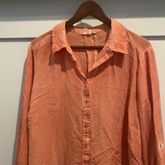 Jane + Delancey Top Women 1X Orange Watercolor Roll Tab Boho Fall Colors - Picture 3 of 11